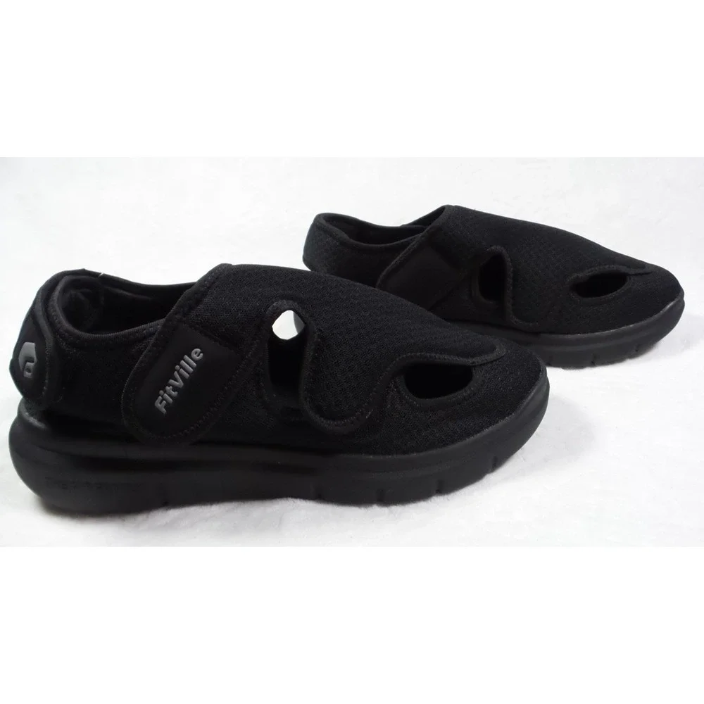 FitVille Shoes Mens Size 12.5 Wide Width Black EasyTop Recovery Sandals NWOB